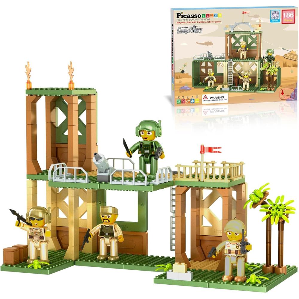 imagePicassoTiles Brick Baseplate Classic Building Block Foundation Kit 20 Pack 10quotx10quot Platform Multi Color Bricks Stud Blocks Compatible with All Major Brands STEM Construction Set Kids Ages 3 PBS02Military