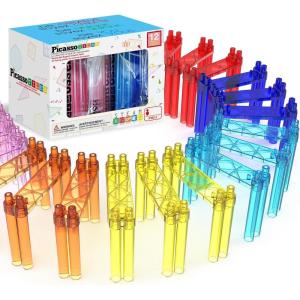 imagePicassoTiles Magnetic Tiles Race Car Track Kit Parking Garage Expansion Pack with 2 Cars Magnet Tile Building Blocks Educational Toy Learning Kit Pretend Play Construction Set Kids Child Ages 3 PTR07Multicolor