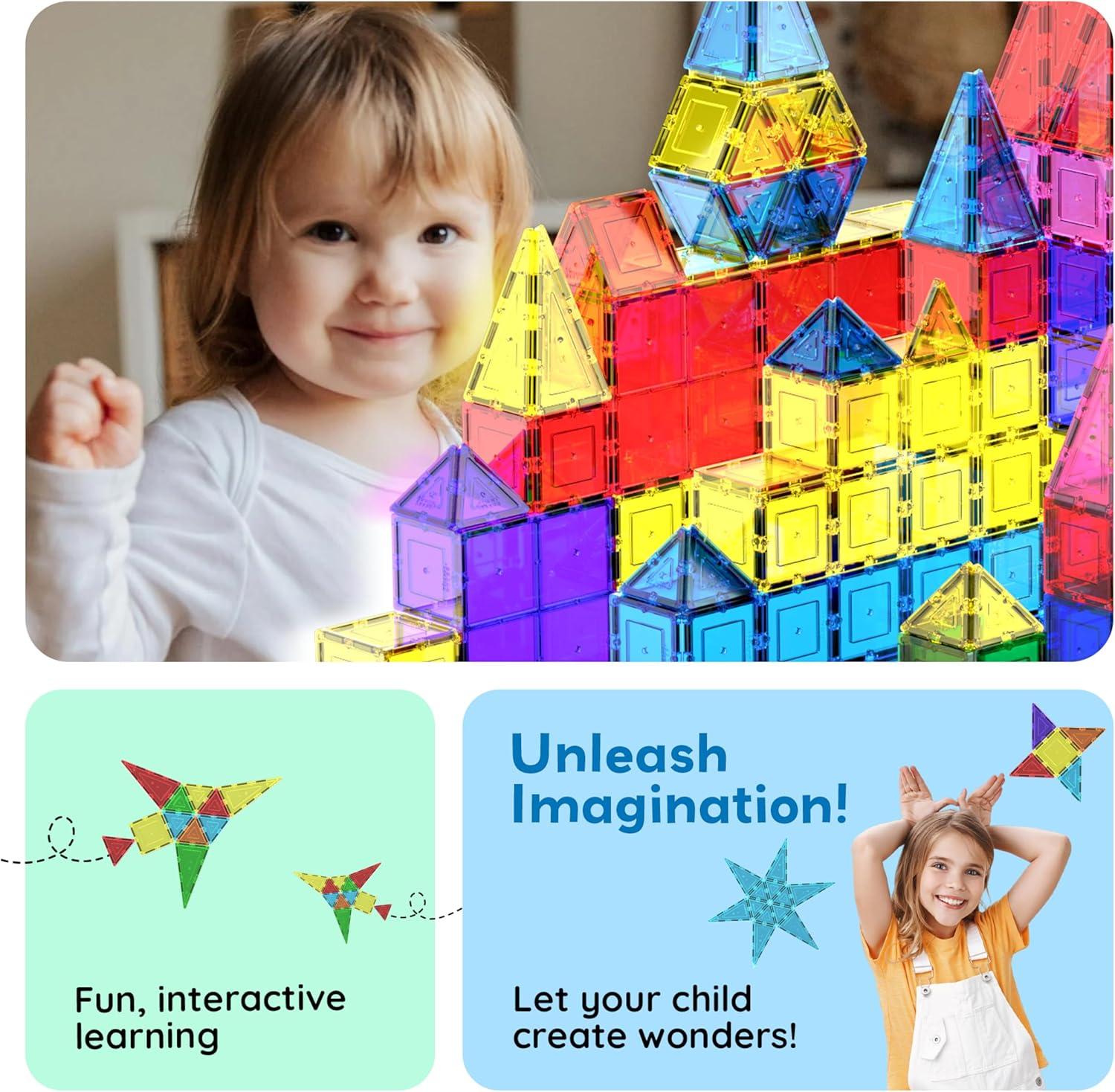 imagePicassoTiles Magnet Building TilesPrincess Castle Theme Magnet Tile with 2 Action Figures Building Blocks Construction Toy Block Stack Magnet Tile Construction Medieval Castle playset