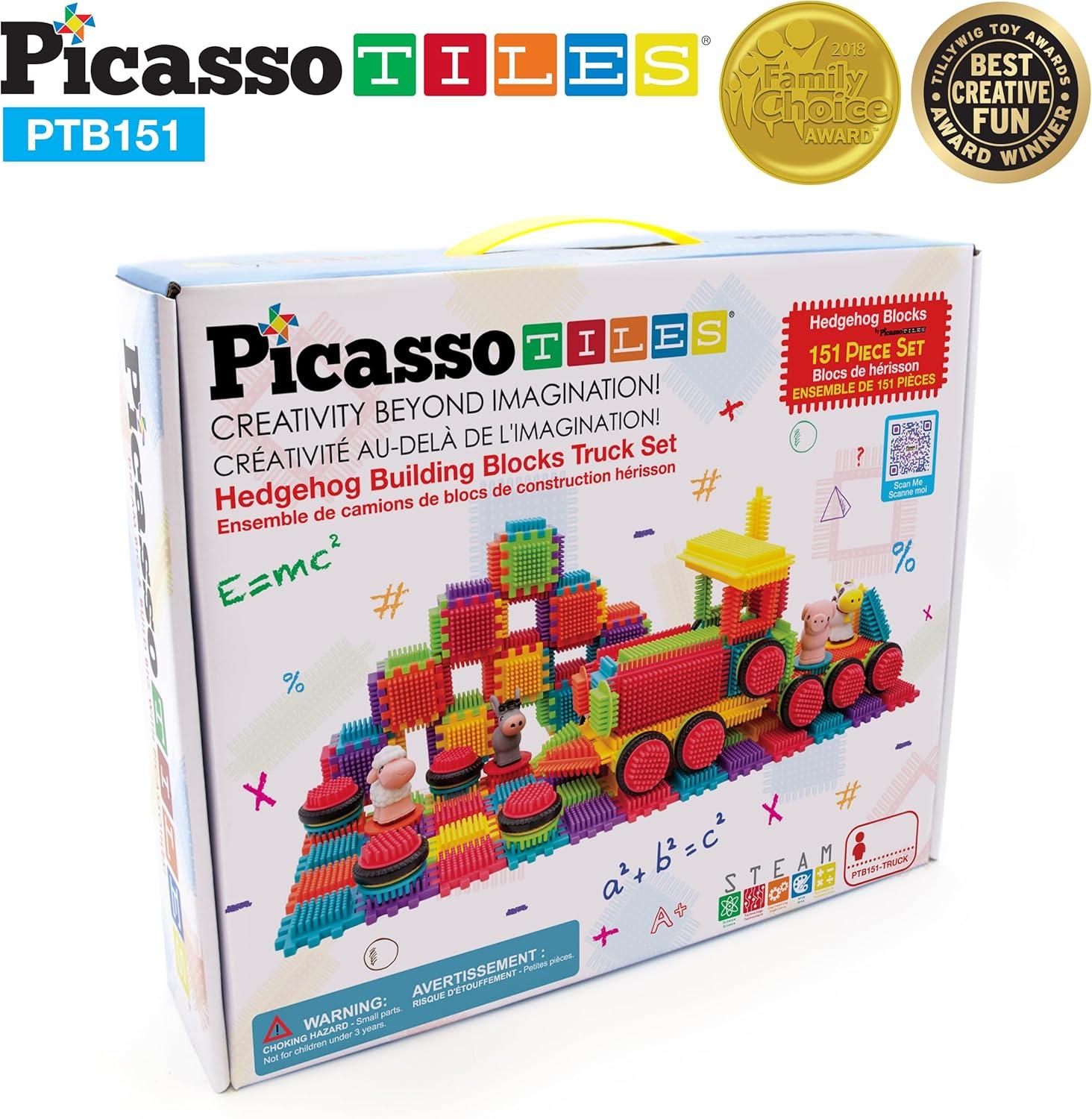 imagePicassoTiles PTB151 151pcs Hedgehog Lock Block STEM Building Tiles Truck Theme Set Learning Playset STEM Toy Set Educational Kit Child Brain Development Preschool Kindergarten Toy wAnimal FiguresTruck Theme