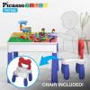 imagePicassoTiles 585pc Kids Activity Table Magnetic Tiles and Building Bricks STEM Pretend Play Learning with Reversible Brick Whiteboard Tabletop Storage Bins and AddOn Toys Boys Girls Ages 3 PBT585581 PCs Table  Storage Bin  Chair Set