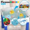 imagePicassoTiles 585pc Kids Activity Table Magnetic Tiles and Building Bricks STEM Pretend Play Learning with Reversible Brick Whiteboard Tabletop Storage Bins and AddOn Toys Boys Girls Ages 3 PBT585331pc BrickWater ContainerMarble Run