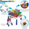 imagePicassoTiles 585pc Kids Activity Table Magnetic Tiles and Building Bricks STEM Pretend Play Learning with Reversible Brick Whiteboard Tabletop Storage Bins and AddOn Toys Boys Girls Ages 3 PBT585581 PCs Table  Storage Bin  Chair Set