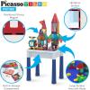 imagePicassoTiles 585pc Kids Activity Table Magnetic Tiles and Building Bricks STEM Pretend Play Learning with Reversible Brick Whiteboard Tabletop Storage Bins and AddOn Toys Boys Girls Ages 3 PBT585316 PCs Magnetic TilesBrickWater Container