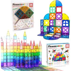 imagePicassoTiles 60PC Magnet Tiles  36PC Windows ampamp Quarter Round Blocks Building Bundle STEAM Educational Playset for Creative Fun and Learning Construction Play Design Project Toy Gift Idea for Kids