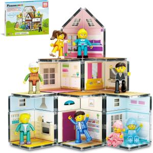 imagePicassoTiles Magnet Tile Building Block Family Homestead Doll House Theme Playset 8 Character Action Figures Double Sided Magnetic Tiles Printing STEM Education Learning Kit Toy Set Kids Ages 3 PTQ06Family Homestead Doll House