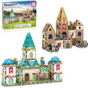imagePicassoTiles Magnet Tile Building Block Family Homestead Doll House Theme Playset 8 Character Action Figures Double Sided Magnetic Tiles Printing STEM Education Learning Kit Toy Set Kids Ages 3 PTQ06Medieval and Castle