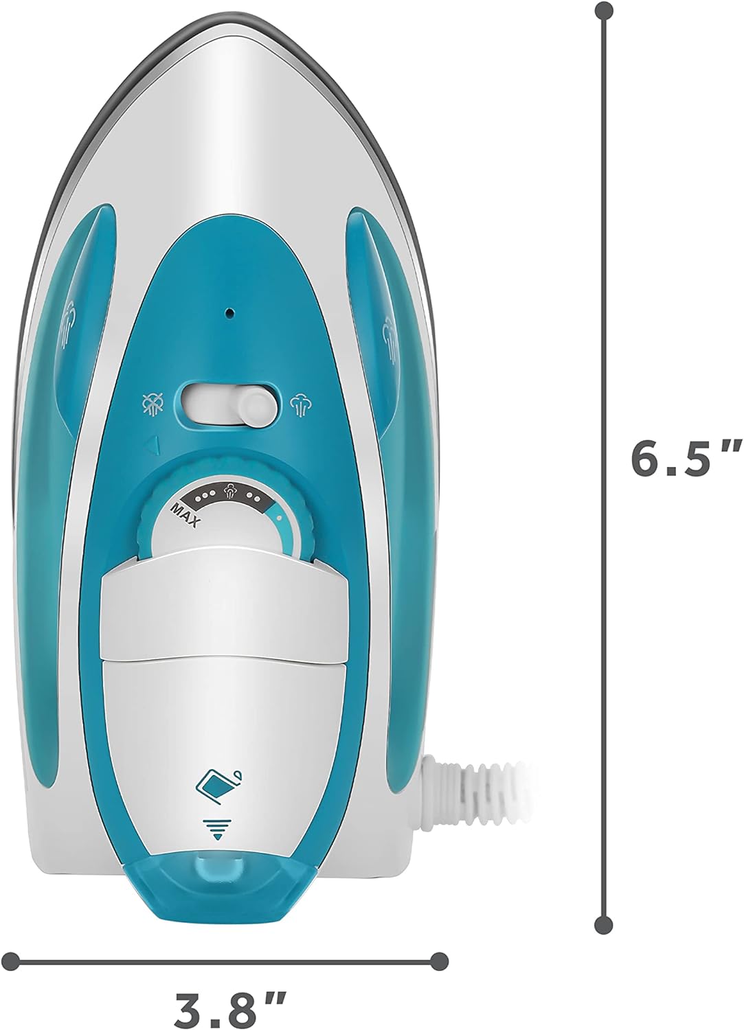 Sunbeam Travel Steam Iron 1080 Watt Dual Voltage 120240 Compact Size Portable NonStick Soleplate Soft Touch Handle Horizontal or Vertical Use Travel Bag White and TealTeal