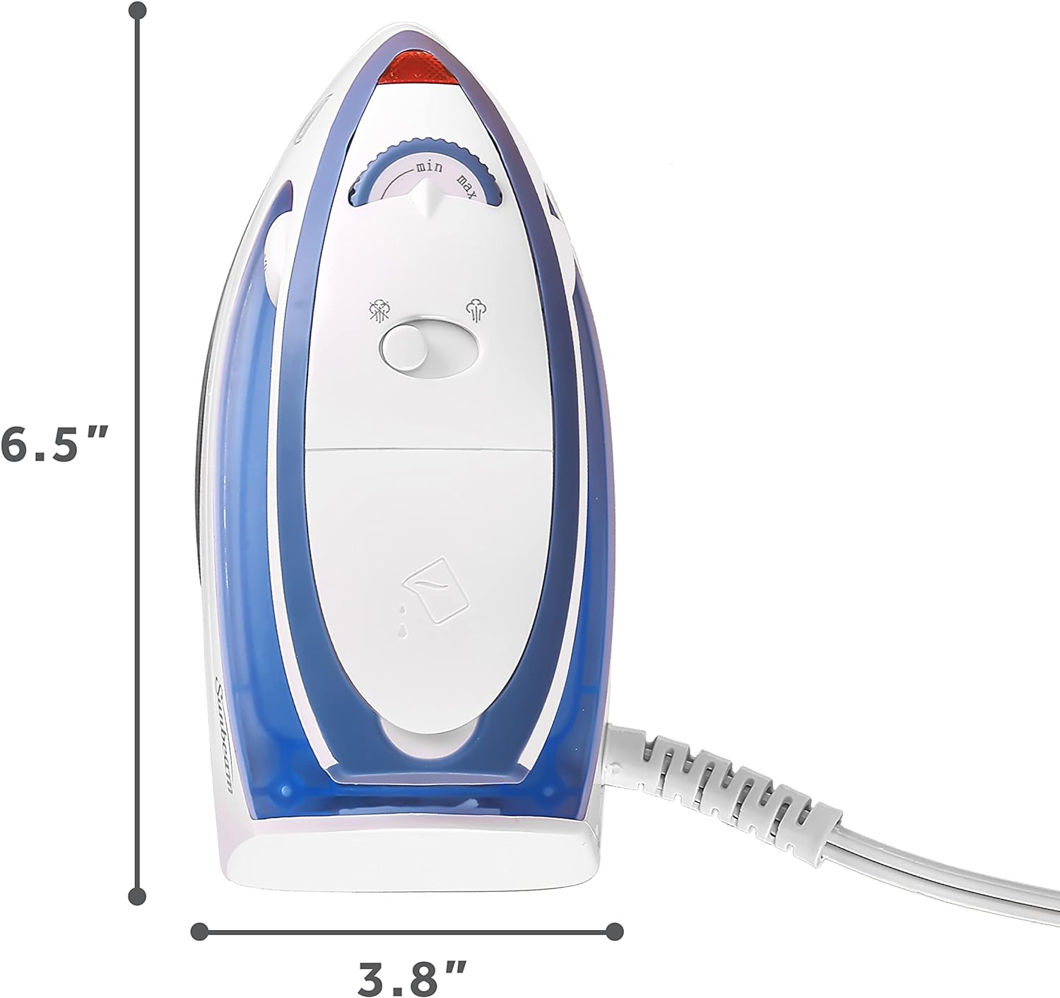 Sunbeam Travel Steam Iron 1080 Watt Dual Voltage 120240 Compact Size Portable NonStick Soleplate Soft Touch Handle Horizontal or Vertical Use Travel Bag White and TealLight Blue