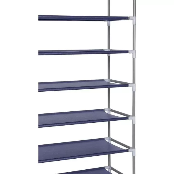 Multipurpose Portable Dust Free Wardrobe Storage Closet Rack For Shoes and Clothing 7 TierFits 24 Pairs of Shoes Heavy Duty Non Woven Material With Roll Down Cover Navy By Home BasicsNavy