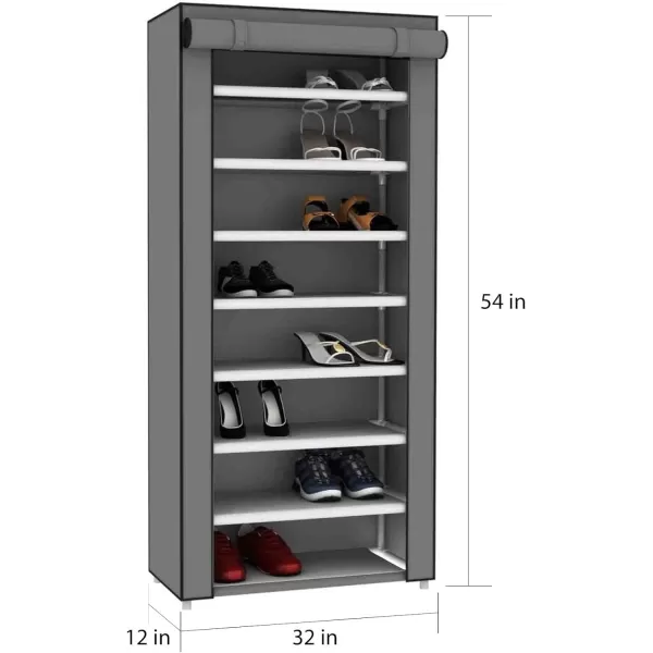 Multipurpose Portable Dust Free Wardrobe Storage Closet Rack For Shoes and Clothing 7 TierFits 24 Pairs of Shoes Heavy Duty Non Woven Material With Roll Down Cover Navy By Home BasicsNavy