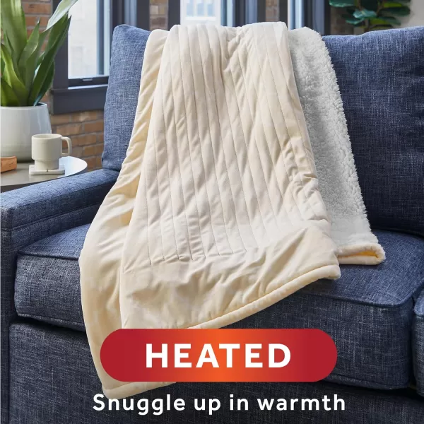 Sunbeam Royal Mink Sherpa Champagne Lattice Heated Personal Throw  Blanket CozyWarm Adjustable Heat SettingsChampagne Lattice Throw Heated Throw Blanket