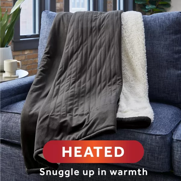 Sunbeam Royal Mink Sherpa Heated Throw Electric Blanket 50 x 60 4 Heat Settings 4Hour Auto ShutOff Warming Throw for Couch Fast Heating Machine Washable Warm and Cozy Grey Cape PaisleyNight Fog