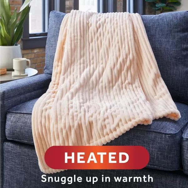 Sunbeam Royal Posh Dove Grey Heated Personal Throw  Blanket CozyWarm Adjustable Heat Settings 11918Champagne