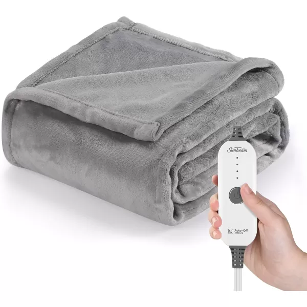 Sunbeam Royal Posh Dove Grey Heated Personal Throw  Blanket CozyWarm Adjustable Heat Settings 11918Champagne