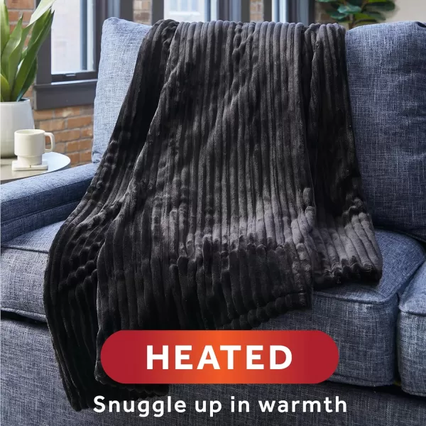 Sunbeam Royal Posh Dove Grey Heated Personal Throw  Blanket CozyWarm Adjustable Heat Settings 11918Ebony