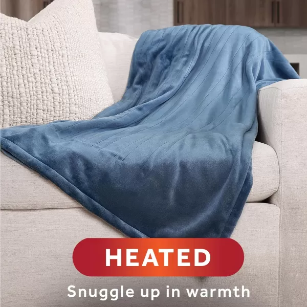 Sunbeam Royal Posh Dove Grey Heated Personal Throw  Blanket CozyWarm Adjustable Heat Settings 11918Rain Storm Blue