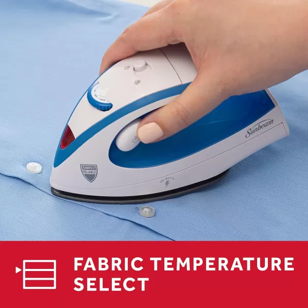 Sunbeam Travel Steam Iron 1080 Watt Dual Voltage 120240 Compact Size Portable NonStick Soleplate Soft Touch Handle Horizontal or Vertical Use Travel Bag White and TealLight Blue