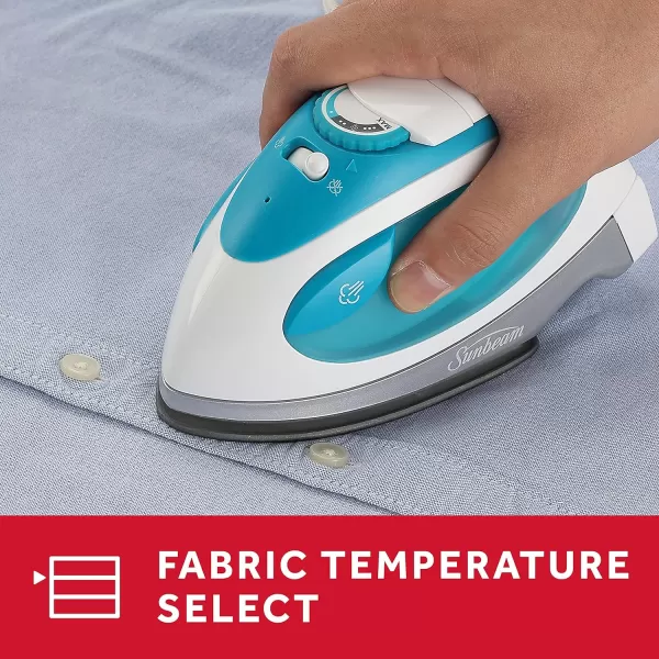 Sunbeam Travel Steam Iron 1080 Watt Dual Voltage 120240 Compact Size Portable NonStick Soleplate Soft Touch Handle Horizontal or Vertical Use Travel Bag White and TealTeal
