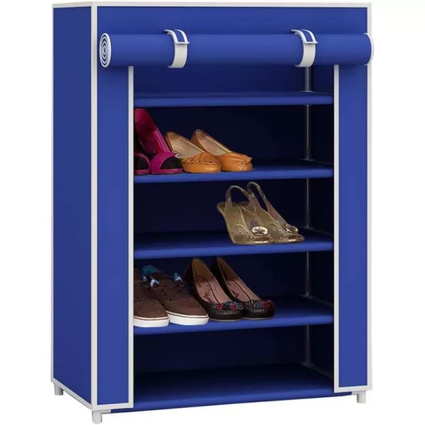 Multipurpose Portable Dust Free Wardrobe Storage Closet Rack For Shoes and Clothing 7 TierFits 24 Pairs of Shoes Heavy Duty Non Woven Material With Roll Down Cover Navy By Home BasicsNavy