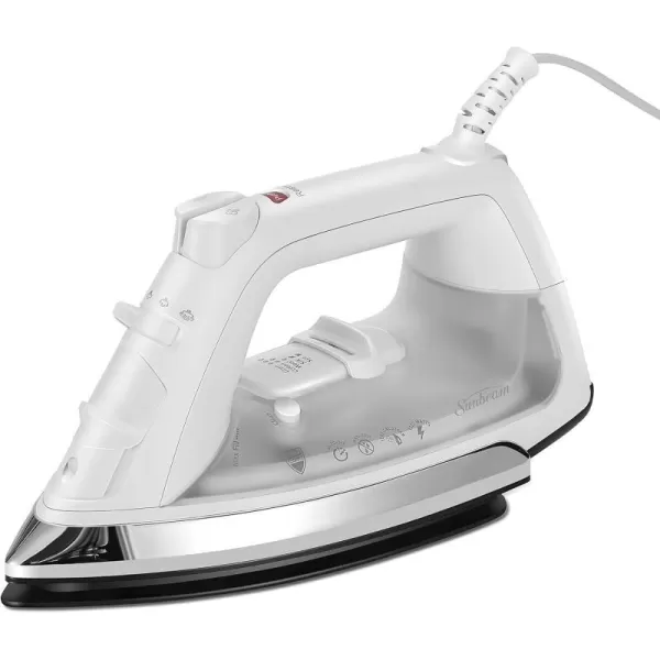 Sunbeam Classic Steam Iron 1200 Watt Midsize AntiDrip Nonstick Soleplate Horizontal or Vertical Shot of Steam with 8 360Degree Swivel Cord and 3Way Auto ShutOff WhiteIron