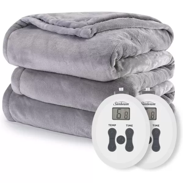 Sunbeam Ivory Velvet Electric Heated Blanket King Size 90 x 100 12 Heat Settings Fast Heating 12 Hour AutoShut Off Machine WashableGrey Mist