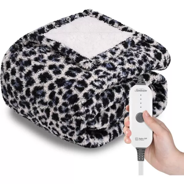 Sunbeam Printed Royal Sherpa Foot Pocket Heated Throw Electric Blanket 50 x 60 4 Heat Settings 4Hour Auto ShutOff Warming Cozy Throw for Couch Sofa or Bed Machine Washable Blue LeopardBlue Leopard