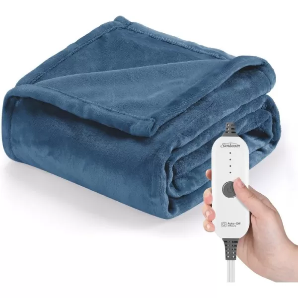 Sunbeam Royal Posh Dove Grey Heated Personal Throw  Blanket CozyWarm Adjustable Heat Settings 11918Rain Storm Blue