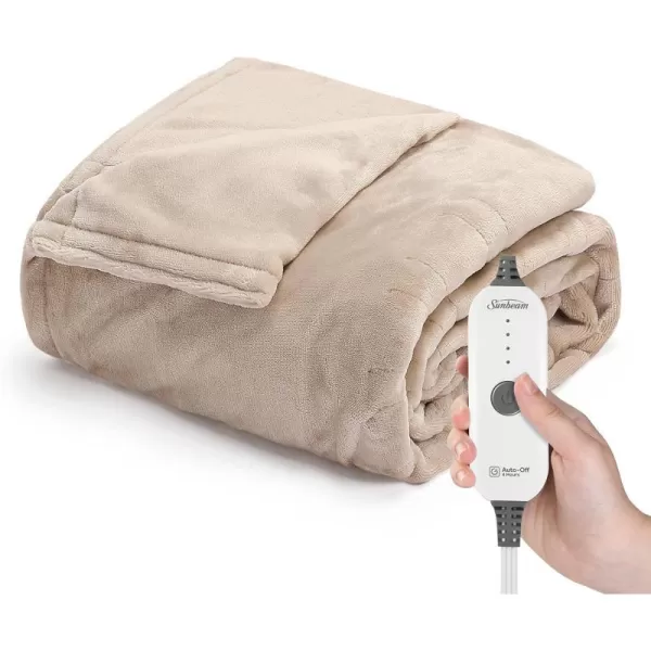 Sunbeam Royal Posh Dove Grey Heated Personal Throw  Blanket CozyWarm Adjustable Heat Settings 11918Stone Buff