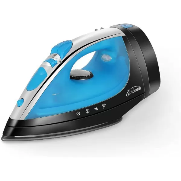 Sunbeam Steammaster Steam Iron 1400 Watt Large AntiDrip Stainless Steel Nonstick Soleplate with 8 Retractable Cord Horizontal or Vertical Shot of Steam and 3Way Auto ShutOff BlackBlueBlackBlue