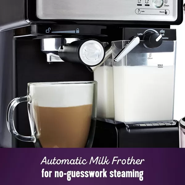 Mr Coffee Espresso and Cappuccino Machine Programmable Coffee Maker with Automatic Milk Frother and 15Bar Pump Stainless SteelSilverMr Coffee Espresso and Cappuccino Machine Programmable Coffee Maker with Automatic Milk Frother and 15Bar Pump Stainless SteelSilver