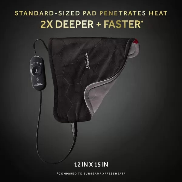 Sunbeam Heating Pad for Back Neck Legs and Shoulder Pain Relief with AdvancedHeat Technology and Auto Shut Off 4 Heat Settings 12 x 15 BlackStandard Size