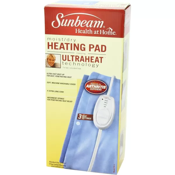 Sunbeam Heating Pad for Back Neck and Shoulder Pain Relief with Sponge for Moist Heating Option 12 x 15 BlueLarge