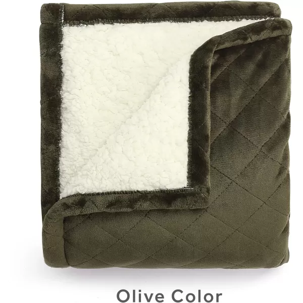 Sunbeam Quilted Royal Posh Velvet Reverse Sherpa Heated Throw Electric Blanket 50 x 60 4 Heat Settings 4Hour Auto ShutOff Warming Cozy Throw for Couch Sofa or Bed Machine Washable OliveMedium Olive