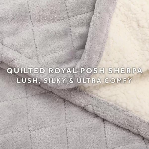 Sunbeam Quilted Royal Posh Velvet Reverse Sherpa Heated Throw Electric Blanket 50 x 60 4 Heat Settings 4Hour Auto ShutOff Warming Cozy Throw for Couch Sofa or Bed Machine Washable OliveMedium Dove Grey