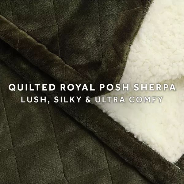 Sunbeam Quilted Royal Posh Velvet Reverse Sherpa Heated Throw Electric Blanket 50 x 60 4 Heat Settings 4Hour Auto ShutOff Warming Cozy Throw for Couch Sofa or Bed Machine Washable OliveMedium Olive