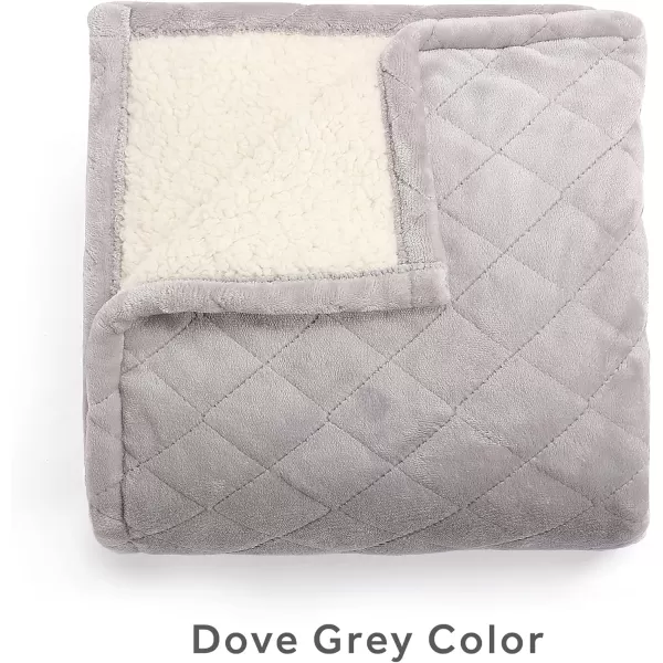 Sunbeam Quilted Royal Posh Velvet Reverse Sherpa Heated Throw Electric Blanket 50 x 60 4 Heat Settings 4Hour Auto ShutOff Warming Cozy Throw for Couch Sofa or Bed Machine Washable OliveMedium Dove Grey