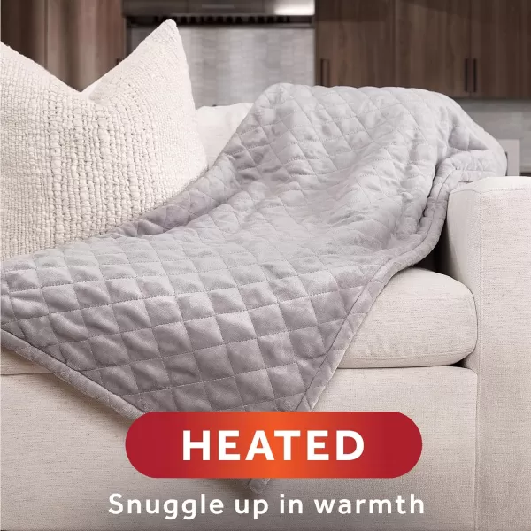 Sunbeam Quilted Royal Posh Velvet Reverse Sherpa Heated Throw Electric Blanket 50 x 60 4 Heat Settings 4Hour Auto ShutOff Warming Cozy Throw for Couch Sofa or Bed Machine Washable OliveMedium Dove Grey