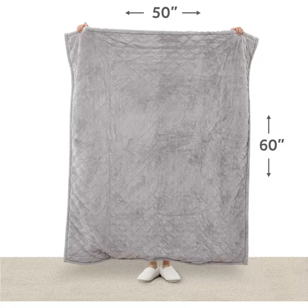 Sunbeam Quilted Royal Posh Velvet Reverse Sherpa Heated Throw Electric Blanket 50 x 60 4 Heat Settings 4Hour Auto ShutOff Warming Cozy Throw for Couch Sofa or Bed Machine Washable OliveMedium Dove Grey