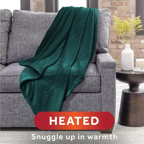 Sunbeam Royal Luxe Cabernet Heated Personal Throw  Blanket CozyWarm Adjustable Heat SettingsThrow Botanical Green