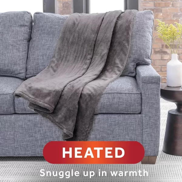 Sunbeam Royal Luxe Cabernet Heated Personal Throw  Blanket CozyWarm Adjustable Heat SettingsThrow Dove Grey