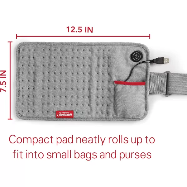 Sunbeam USB Heating Pad for Back Shoulder Arm and Leg Pain Relief with Power Bank Pocket and Auto Shut Off 125 x 75 GreySunbeam USB Heating Pad for Back Shoulder Arm and Leg Pain Relief with Power Bank Pocket and Auto Shut Off 125 x 75 Grey