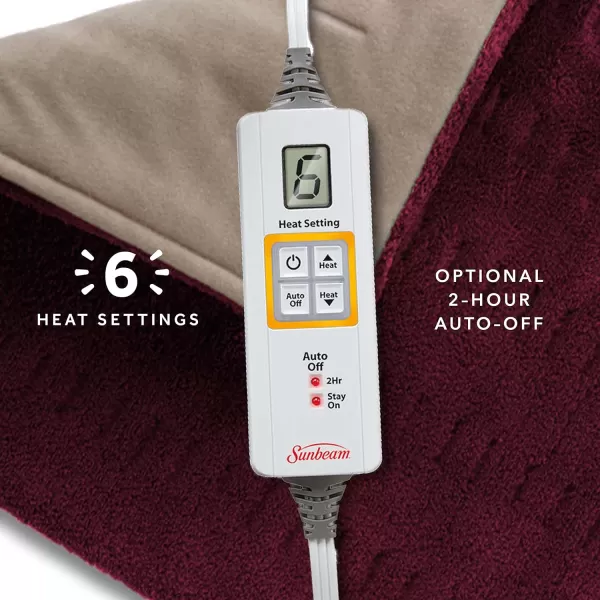 Sunbeam XL Heating Pad for Back Neck and Shoulder Pain Relief with Auto Shut Off and 6 Heat Settings Extra Large 12 x 24 BurgundyBurgundy