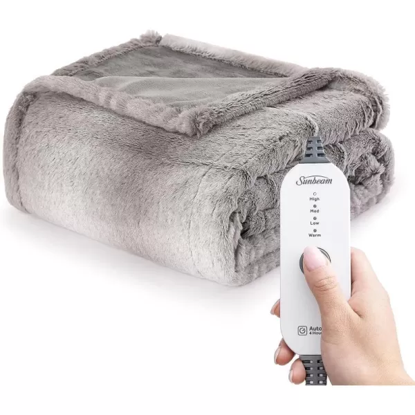 Sunbeam Royal Faux Fur White Grey Heated Personal Throw  Blanket CozyWarm Adjustable Heat SettingsWhite Grey Heated Throw Blanket