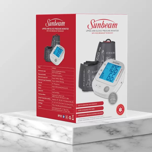 Sunbeam Easy amp Accurate Upper Arm Blood Pressure Monitor at Home Health Comfortable amp Adjustable Cuff Large Simple to Read Backlit Display Batteries IncludedUpgraded 2 Cuff