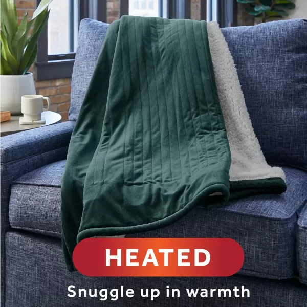 Sunbeam Royal Mink Sherpa Night Fog Heated Personal Throw  Blanket CozyWarm Adjustable Heat SettingsThrow Botanical Green