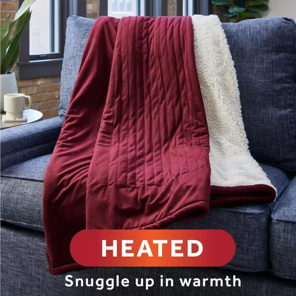 Sunbeam Royal Mink Sherpa Night Fog Heated Personal Throw  Blanket CozyWarm Adjustable Heat SettingsThrow Cabernet