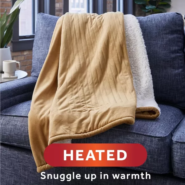 Sunbeam Royal Mink Sherpa Night Fog Heated Personal Throw  Blanket CozyWarm Adjustable Heat SettingsThrow Honey