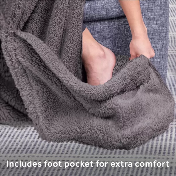 Sunbeam Royal Sherpa Dove Grey Heated Personal Throw  Blanket Warming Foot Pocket CozyWarm Adjustable Heat SettingsThrow Dove Grey