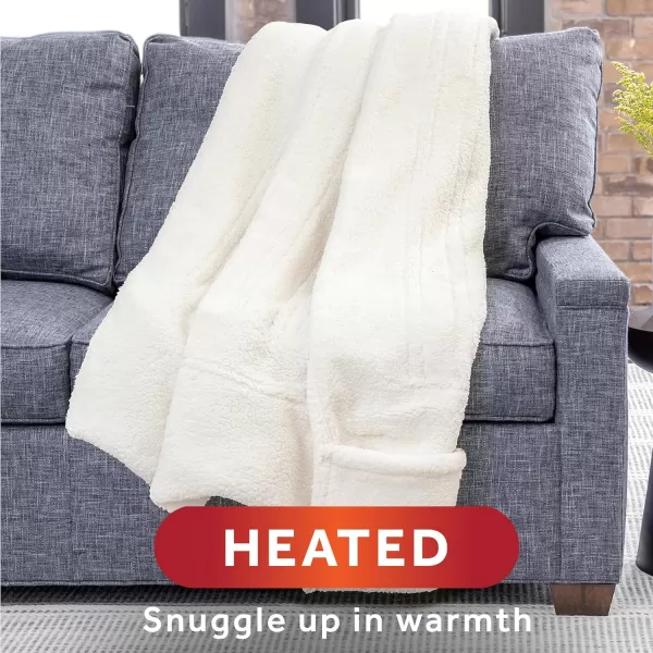 Sunbeam Royal Sherpa Dove Grey Heated Personal Throw  Blanket Warming Foot Pocket CozyWarm Adjustable Heat SettingsThrow Natural